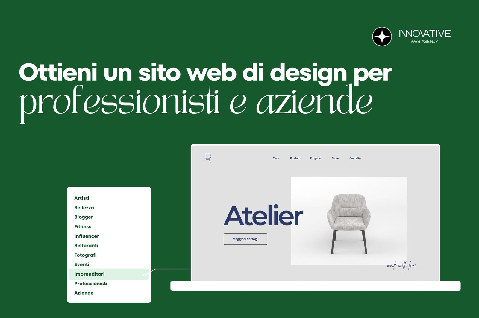 Ottieni un sito web di design per professionisti e aziende